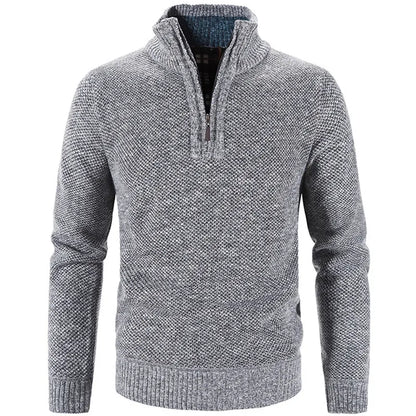 maoxiangshop Autumn Winter Thick Knitted Sweater Men Pullovers Solid Color Zipper Mock Neck Slim Fit Knit Pullovers Men Causal Sweater Man