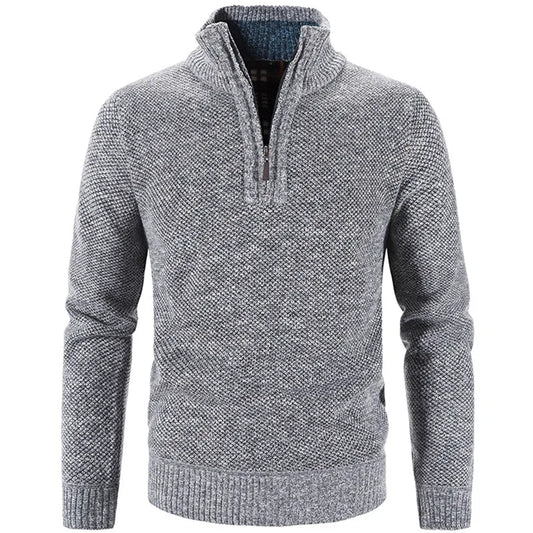 maoxiangshop Autumn Winter Thick Knitted Sweater Men Pullovers Solid Color Zipper Mock Neck Slim Fit Knit Pullovers Men Causal Sweater Man