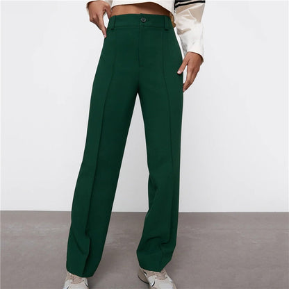 Women's Pants Fashion High Waist Bottle Green loose Long Suit Pants Casual Female Wide Leg Trousers