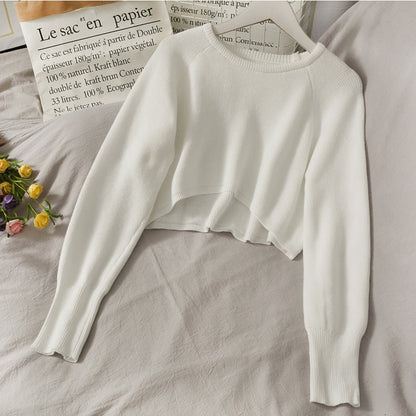 maoxiangshop New Autumn Women Solid Sweater O-Neck Loose Sweater Pullover Crop Top Sweaters Shirts Femme Knit Outwear Jumpers