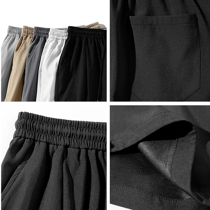 maoxiangshop Men Casual Shorts Soft Drawstring Male Summer Breathable Running Knee-length Trousers Oversize Solid Baggy Pocket-pants Hombre