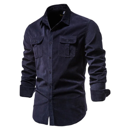 maoxiangshop New Hight Quality Men Shirts Single Breasted 100% Cotton Mens Shirt Business Casual Fashion Solid Corduroy Slim Fit Dress Shirts