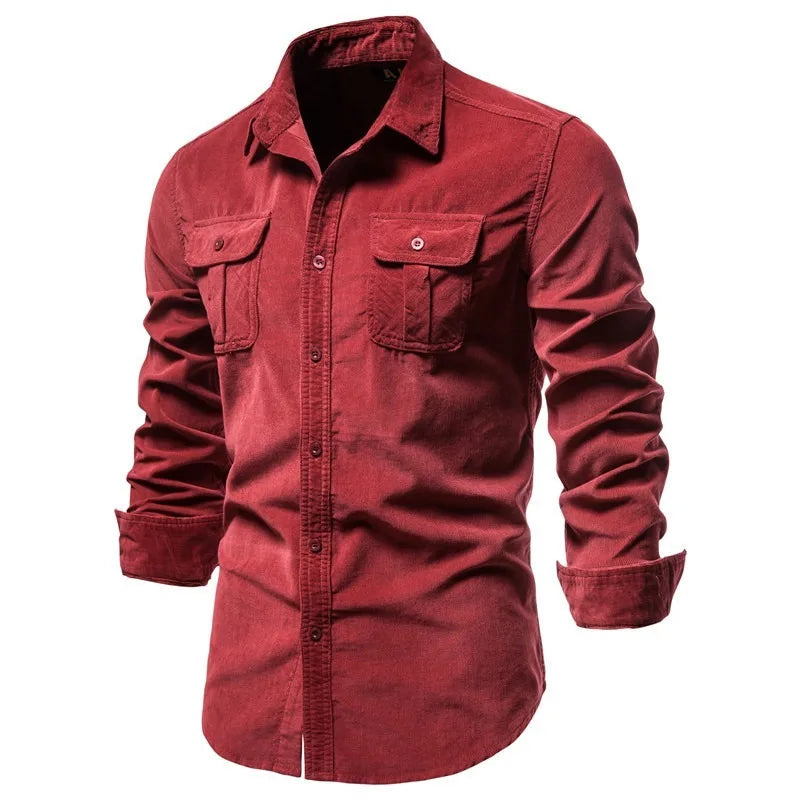 maoxiangshop New Hight Quality Men Shirts Single Breasted 100% Cotton Mens Shirt Business Casual Fashion Solid Corduroy Slim Fit Dress Shirts