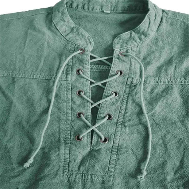 maoxiangshop Men Knight Medieval Tunic Vintage Lace Up Renaissance Roman Shirts Halloween Costume for Adult Viking Pirate Cosplay for Dating