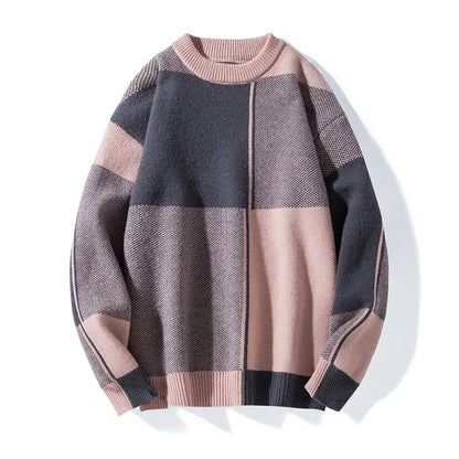 maoxiangshop New Causal Sweater Men Warm Half Turtleneck Pullover Knitted Sweater Men Fashion Patchwork Knitting Pullovers Loose Sweaters