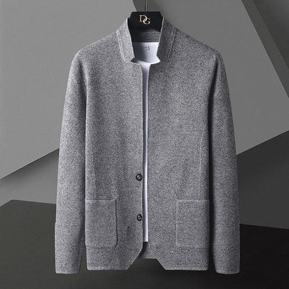 maoxiangshop Cardigan Jacket Men Solid Color Knitted Casual Stand Collar Slim Fit Cardigan Coat Mens Sweater Jacket Khaki Black Gray 4Xl