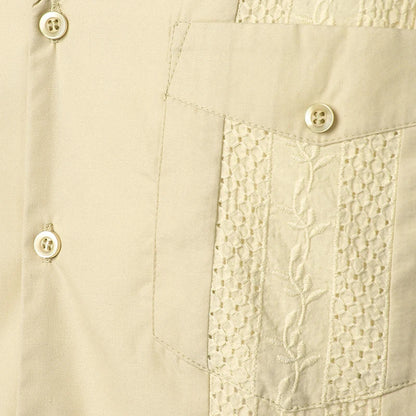 maoxiangshop Men's Traditional Cuban Camp Collar Guayabera Shirt Short Sleeve Embroidered Mexican Caribbean Style Beach Shirt with 4 Pocket