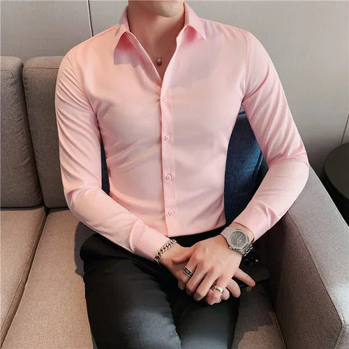 maoxiangshop Plus Size S-7XL High Quality Men Dress Shirt Autumn Long Sleeve Solid Business Slim Shirts Homme Dress Social Casual Shirt