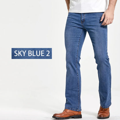 maoxiangshop  Mens Boot Cut Jeans Slightly Flared Slim Fit Blue Black Trousers Designer Classic Male Stretch Denim Pants