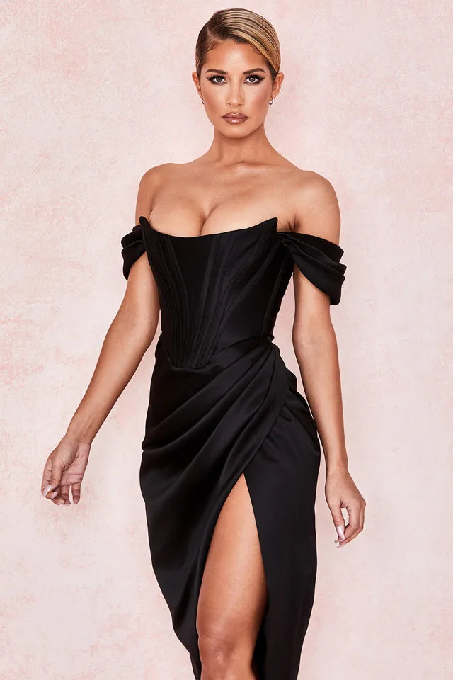 High Quality Satin Bodycon Dress Women Party Dress New Arrivals Midi Bodycon Dress Sexy Celebrity Evening Club Dress