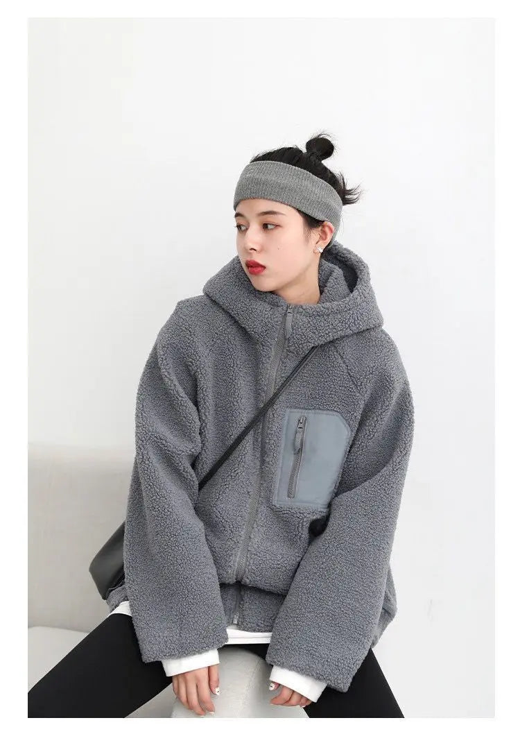 Lamb Plush Winter Clothes Women Vintage 2022 Thickened Sweatshirt Women Tops Loose and Lazy Hoodies Women Coat