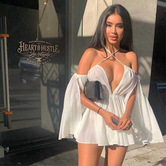 Townlike Off Shoulder Long Sleeve Sexy Dress Women Mini Night Club Party Dress Backless Slash Neck Bodycon Summer Dress Vestido