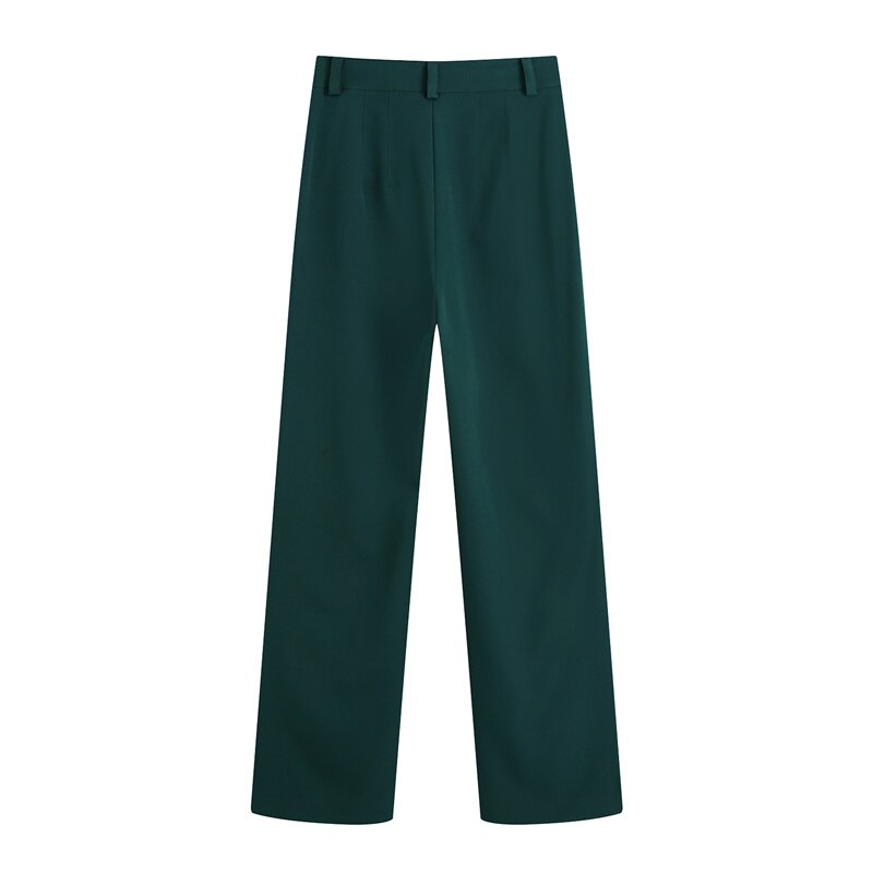 Women's Pants Fashion High Waist Bottle Green loose Long Suit Pants Casual Female Wide Leg Trousers