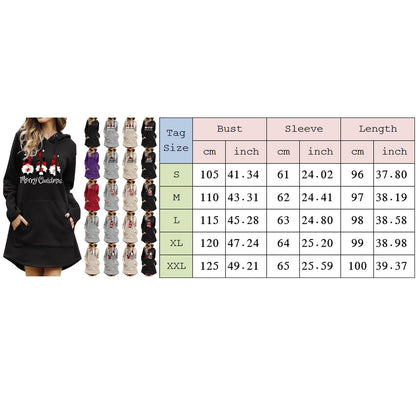 maoxiangshop Women Christmas Sweatshirts Casual Solid Color Printing Pullover Hooded Pocket Long Sleeve Dress Платье #8