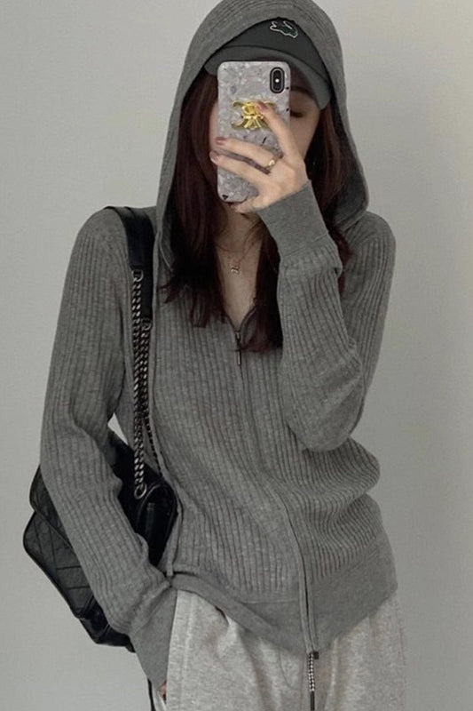maoxiangshop Wool Sweater Cardigan  Hoodie Women Tops  Cashmere Korean Fashion Knitted Long Sleeve  Zipper Vintage Cardigan
