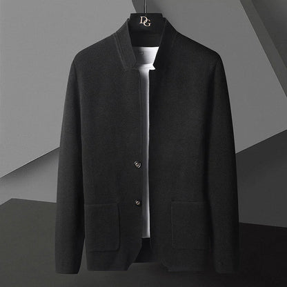 maoxiangshop Cardigan Jacket Men Solid Color Knitted Casual Stand Collar Slim Fit Cardigan Coat Mens Sweater Jacket Khaki Black Gray 4Xl