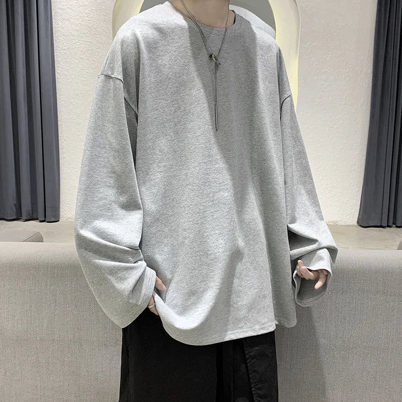 maoxiangshop Loose Sweatshirts Men Solid T Shirt Neutral Streetwear Fashion Women Korean Clothes Cotton Pullover Long Sleeve T-shirts Man