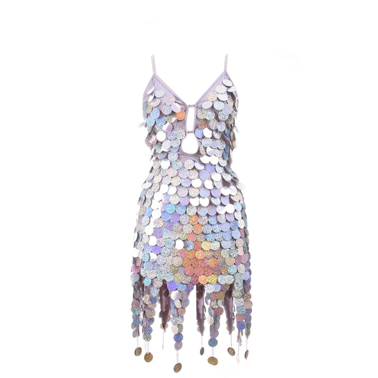 maoxiangshop Women Boho Sequin Fish Scales Tassel Dress Belly Dance Performance Sparkly Dress Festival Clothes Rave Party Costume