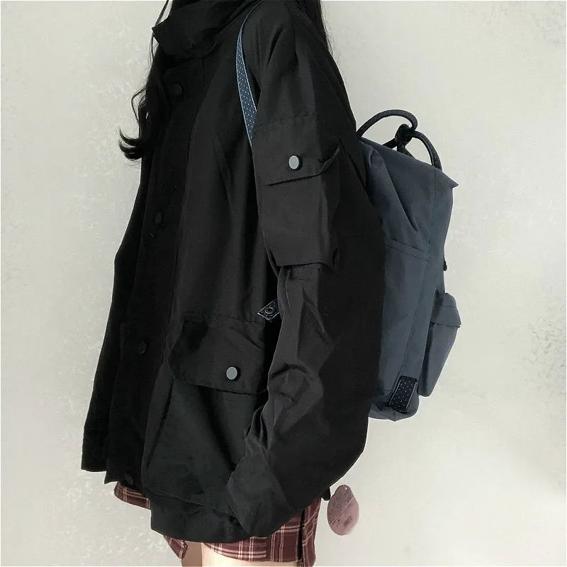 maoxiangshop Basic Jackets Women Spring Long Sleeve Feminino Outwear Loose BF Harajuku Chic Students All-match New Fashion Cargo Solid Pocket