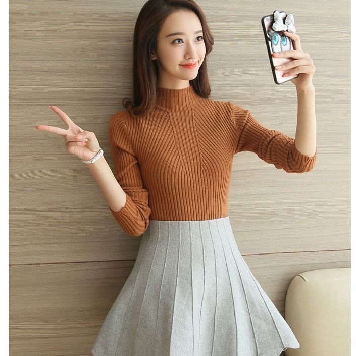 maoxiangshop Turtleneck Sweater Women Fashion New Stretch Tops Women Candy Color Knitted Pullovers Long Sleeve Bottoming Knitted Sweater