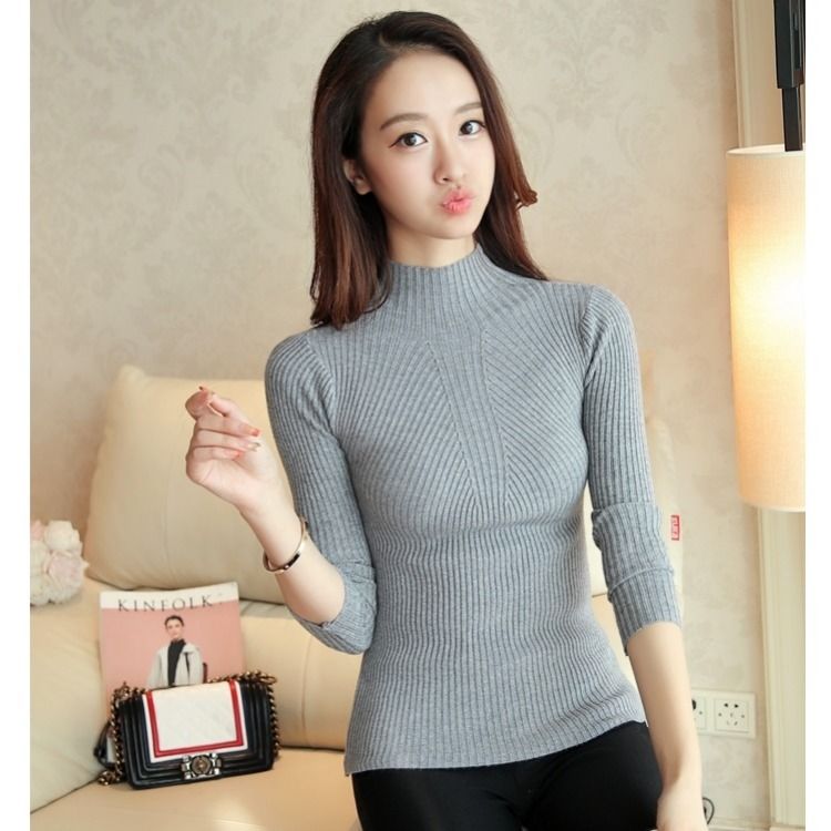 maoxiangshop Turtleneck Sweater Women Fashion New Stretch Tops Women Candy Color Knitted Pullovers Long Sleeve Bottoming Knitted Sweater