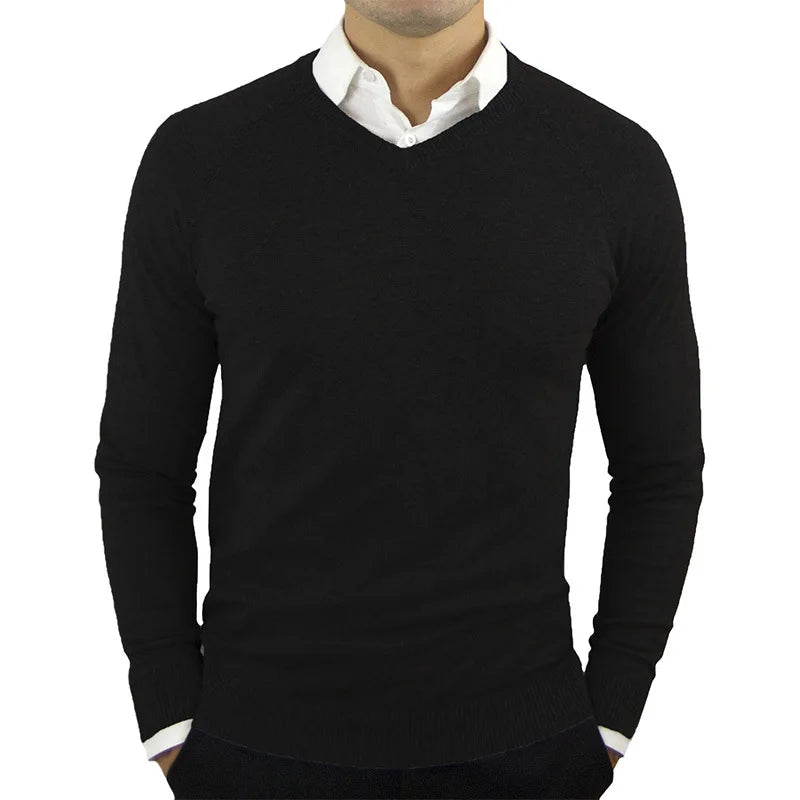 maoxiangshop High Quality New Fashion Brand Woolen Knit Pullover V Neck Sweater Black for Men Autum Winter Casual Jumper Men Clothes 2Xl