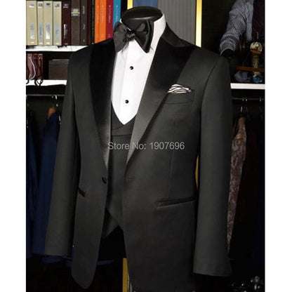 maoxiangshop Black Slimming Wedding Tuxedos for Groom 3 piece Custom Formal Business Men Suits Set Jacket Pants with Pants Man Fashion