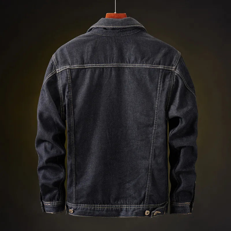 maoxiangshop Winter Men Denim Jackets Thick Outerwear Coats Mens Warm Fleece Denim Jacket Black Casual Mens Coat Cotton Jacket Mens Clothing