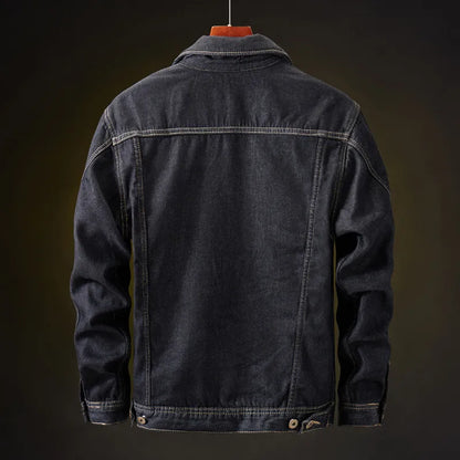 maoxiangshop Winter Men Denim Jackets Thick Outerwear Coats Mens Warm Fleece Denim Jacket Black Casual Mens Coat Cotton Jacket Mens Clothing