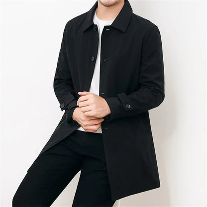 maoxiangshop Spring Autumn Men Long Coat Windbreaker Casual Loose Design Solid Color Trench Men Fashion Korean Style Mens Jackets Outerwear