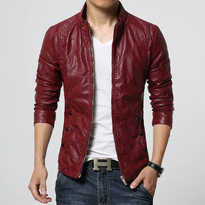 maoxiangshop Spring and Autumn Men's Casual Leather Jacket Large Size Men's Leather Jacket Men's PU Leather Red Jacket S-4XL