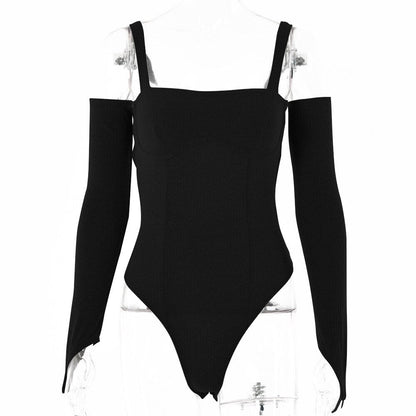 Y2K Fashion Spring Fall Elegant Black Long Sleeves Bodysuit Women Basic Tops Skinny Rompers High Rise Bodysuits Club Party