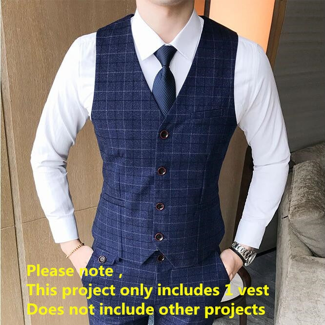 maoxiangshop Luxury Men's Check Vest Suit Trousers Men's Formal Wear Wedding Dress Large Size Casual Business Men's Suit Vest Trousers