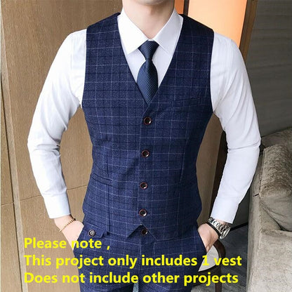 maoxiangshop Luxury Men's Check Vest Suit Trousers Men's Formal Wear Wedding Dress Large Size Casual Business Men's Suit Vest Trousers