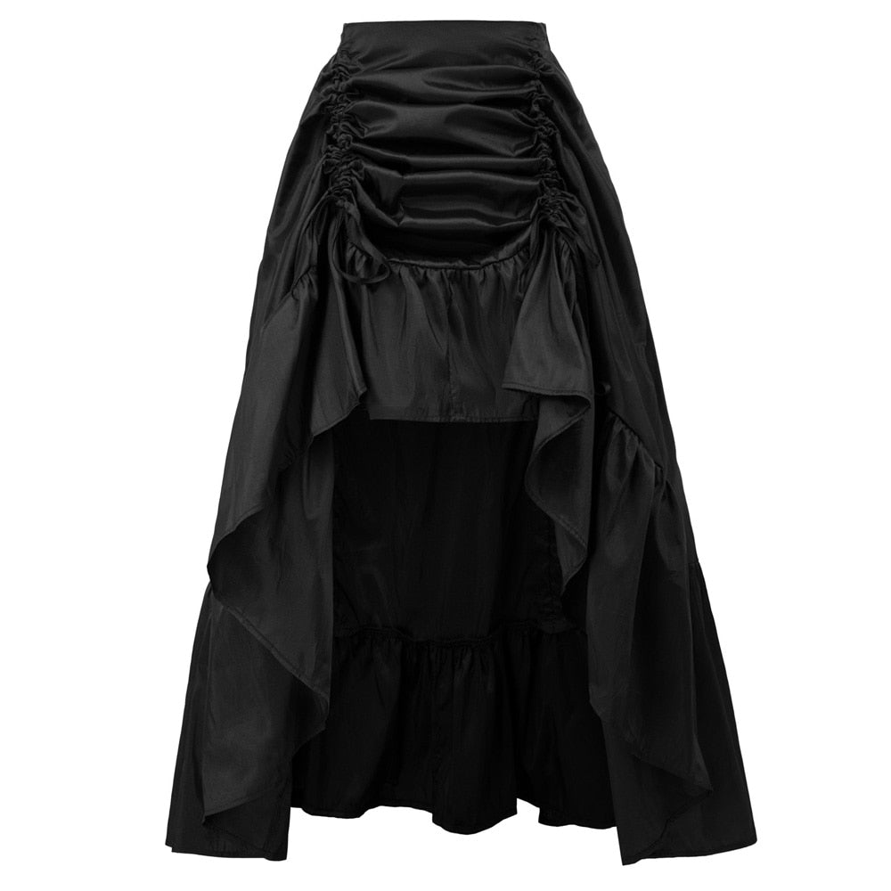 maoxiangshop Women Skirt Retro Ruffle Solid Adjustable High Low Skirt Elastic Waist Gothic Skirts Party Club Renaissance Steampunk Skirt Long