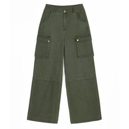 maoxiangshopY2K Cargo Pants Women Green Wide Leg Cargo Trousers Female Korean Streerwear Hip Hop Pockets Casual Retro Safari Style
