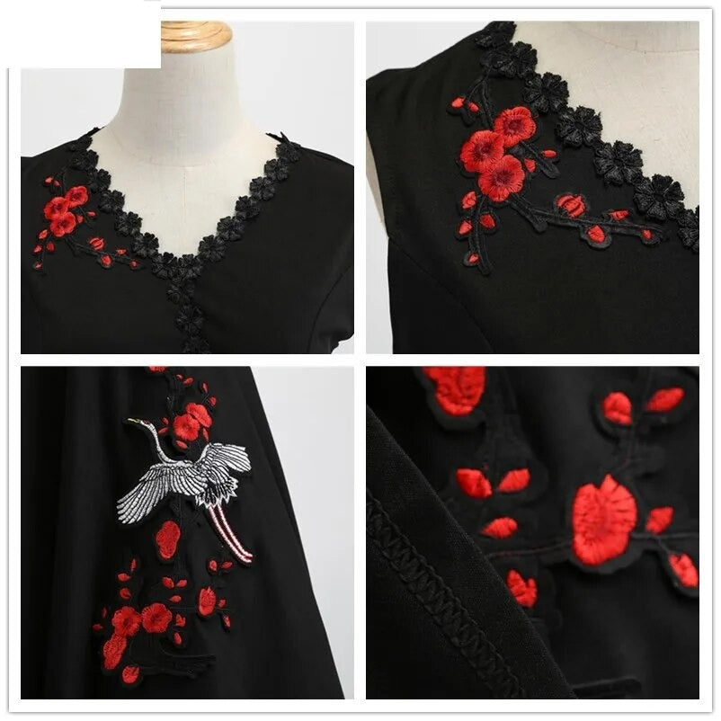 maoxiangshop M-4XL Women Retro Dress Vintage 50s 60s Rockabilly Swing Party Dress Female Elegant Embroidered Vestidos