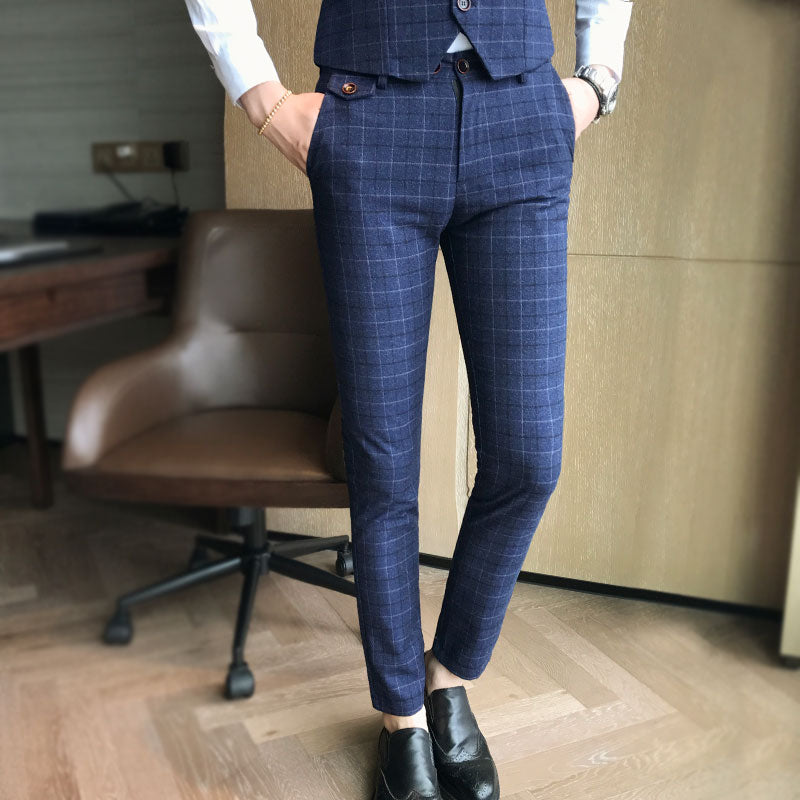 maoxiangshop Luxury Men's Check Vest Suit Trousers Men's Formal Wear Wedding Dress Large Size Casual Business Men's Suit Vest Trousers