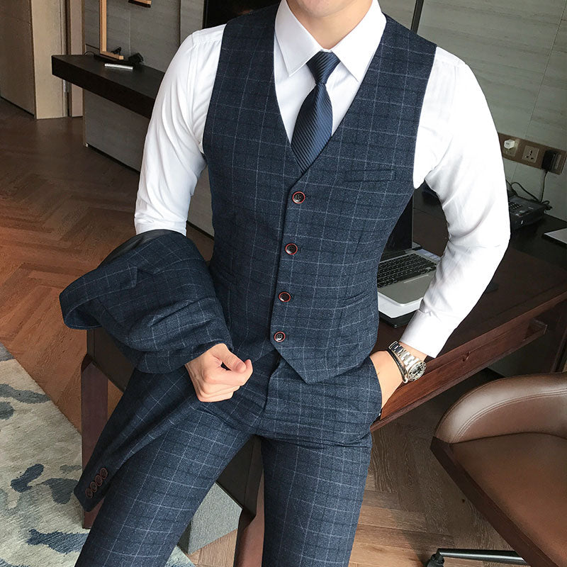 maoxiangshop Luxury Men's Check Vest Suit Trousers Men's Formal Wear Wedding Dress Large Size Casual Business Men's Suit Vest Trousers