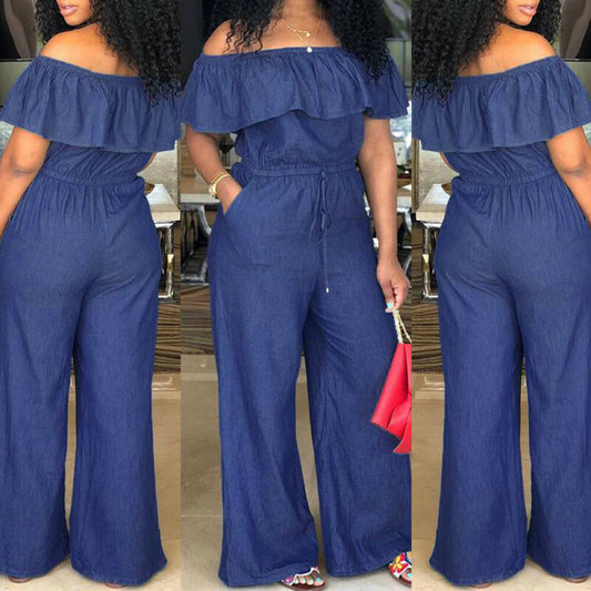 maoxiangshop Fashion Casual Women Solid Off Shoulder Long Romper Jumpsuit Bodysuit Overall Wide Legs