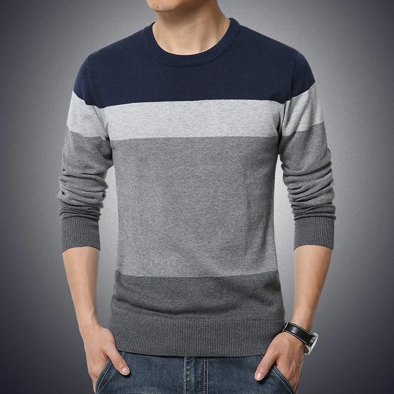 maoxiangshop Casual Men's Sweater O-Neck Striped Slim Fit Knittwear Autumn Mens Sweaters Pullovers Pullover Men Pull Homme M-4XL