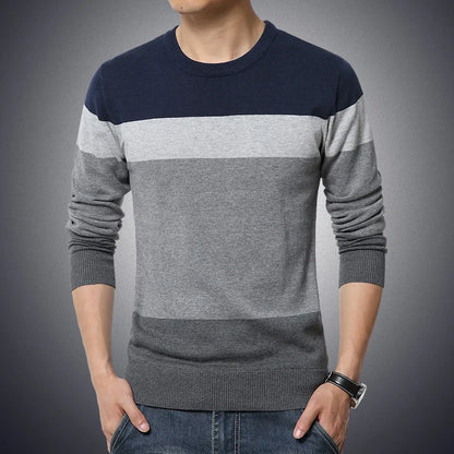 maoxiangshop Casual Men's Sweater O-Neck Striped Slim Fit Knittwear Autumn Mens Sweaters Pullovers Pullover Men Pull Homme M-4XL