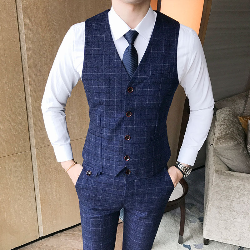 maoxiangshop Luxury Men's Check Vest Suit Trousers Men's Formal Wear Wedding Dress Large Size Casual Business Men's Suit Vest Trousers