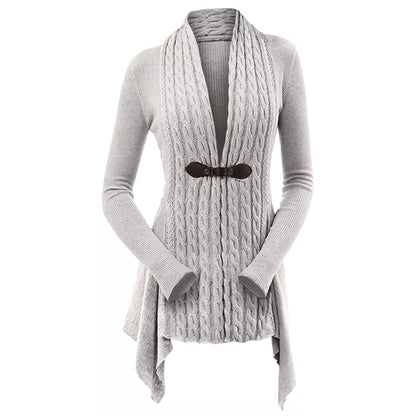 maoxiangshop Cable Knit Asymmetrical Long Cardigan Women Sweater Female Casual Solid V-Neck Long Sleeve Winter Cardigans