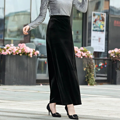 maoxiangshop  -  Women's Elastic Velvet Maxi Skirt, High Waist, Long, Maxi, Straight, Customer Made, Winter, New, XS-10XL