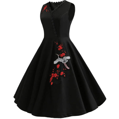 maoxiangshop M-4XL Women Retro Dress Vintage 50s 60s Rockabilly Swing Party Dress Female Elegant Embroidered Vestidos