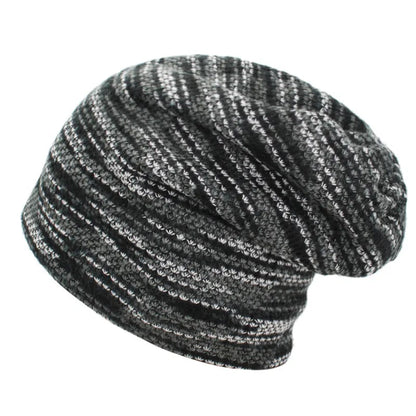 maoxiangshop Knitted Hat Women Skullies Beanies Winter Hats For Men Bonnet Striped Caps Warm Baggy Soft Female Wool Male Beanie Hat