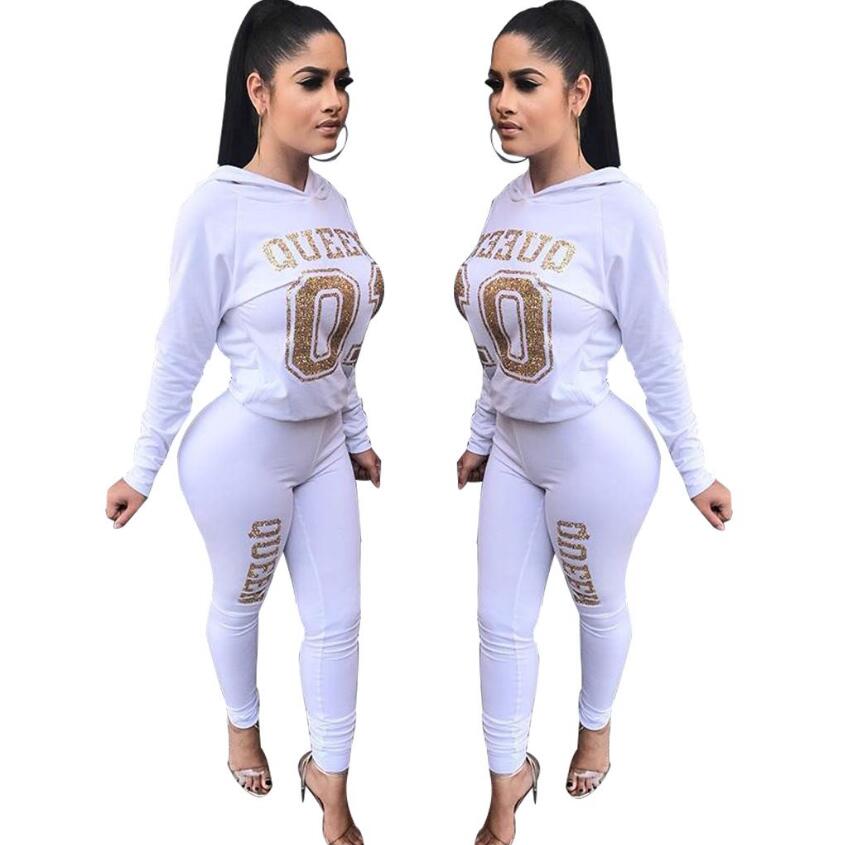 Cyber Monday Sales Women's 2 Pieces Outfit Letter Print Long Sleeve Hoodies + Long Bodycon Pant Sweatsuits Tracksuits Jumpsuits