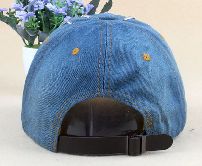 maoxiangshop New Denim Hip Hop Caps Fashion Leisure Woman Cap With Water Drop Rhinestones Vintage Jean Cotton Baseball Caps For Men Hot Sale