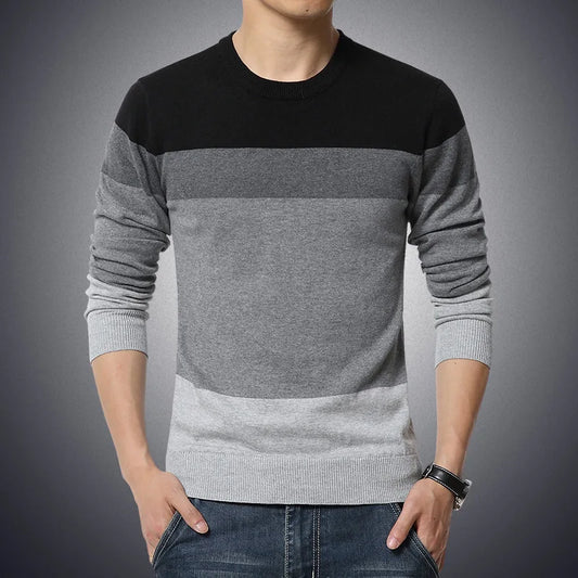 maoxiangshop Casual Men's Sweater O-Neck Striped Slim Fit Knittwear Autumn Mens Sweaters Pullovers Pullover Men Pull Homme M-4XL